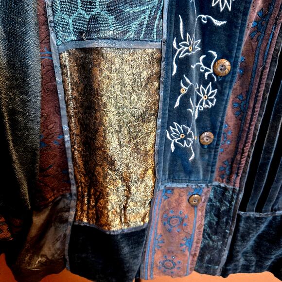 TanJay Large Blue Patch Work Women's Top Shirt Heavy Long Sleeves Misses L 12 14 - Picture 4 of 8